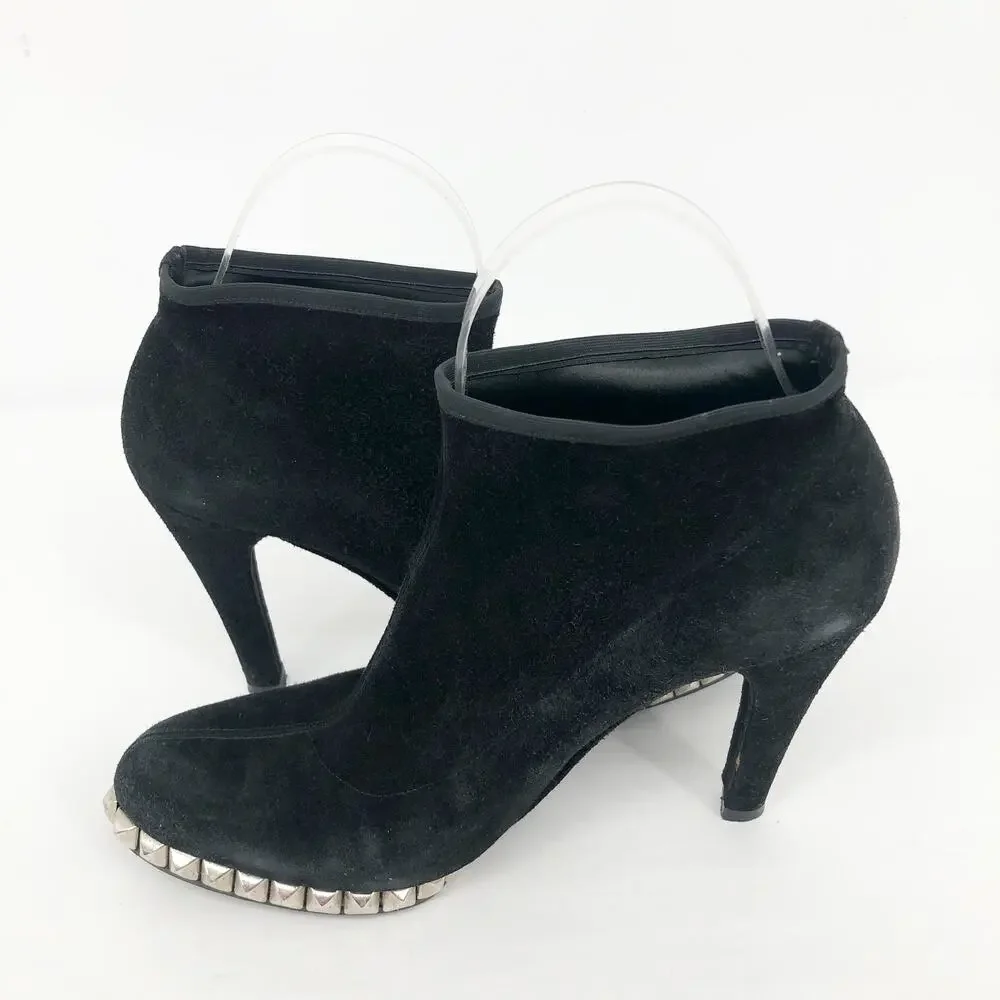 Stuart Weitzman Womens Sockemup Ankle Boots 6.5 Black Studded Suede